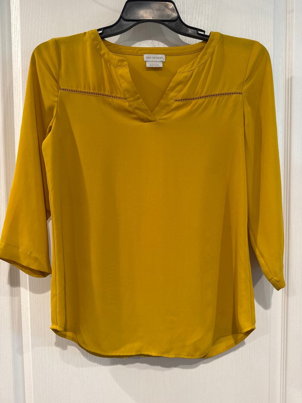 Van Heusen XS Mustard Yellow 3/4 Sleeve Split Neck Blouse Workwear